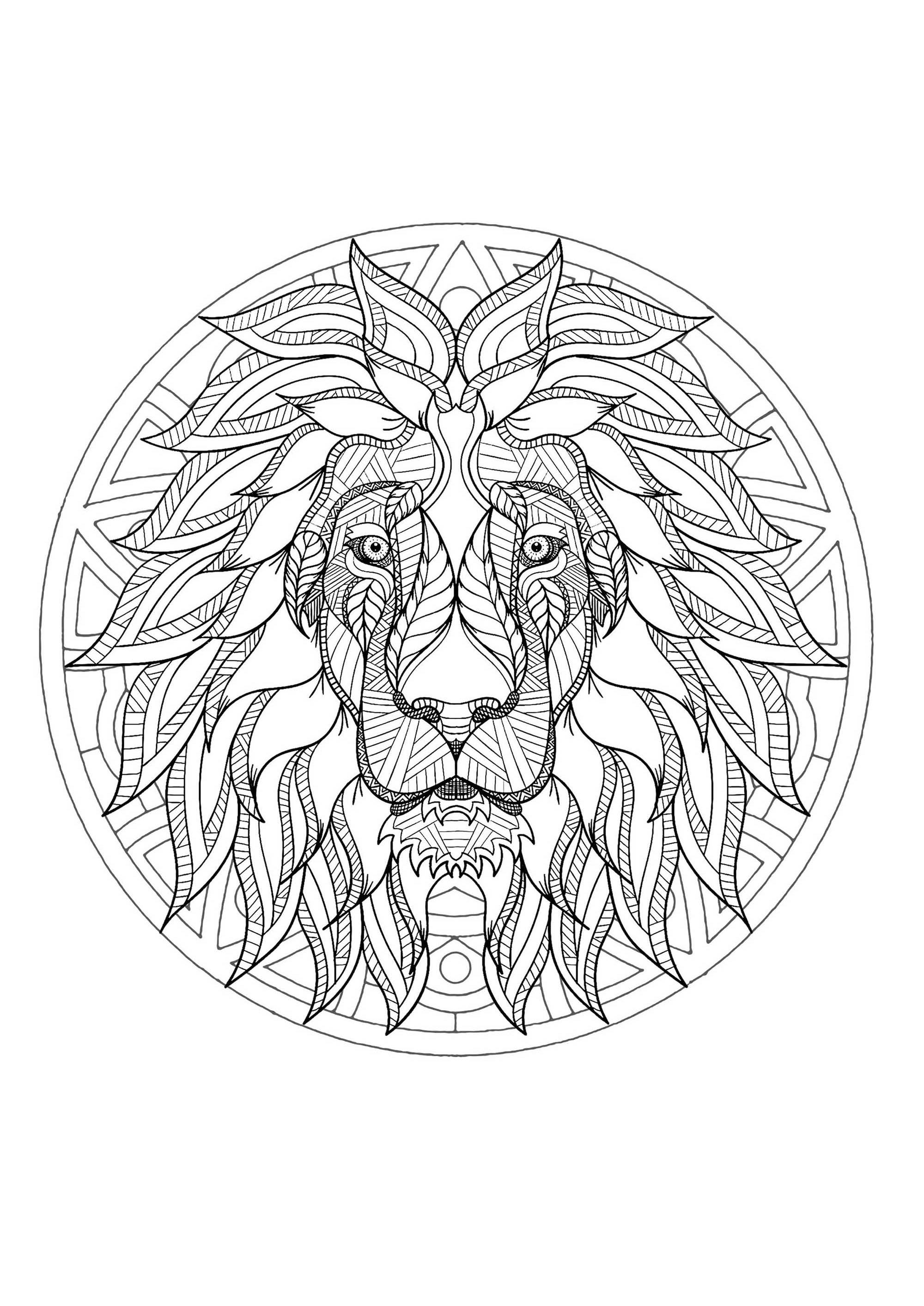 Un magnifico Mandala da colorare con una testa di leone, di grande qualità e originalità. Sta a voi scegliere i colori più adatti. Un magnifico Mandala da colorare con una testa di leone, di grande qualità e originalità. Sta a voi scegliere i colori più adatti.
