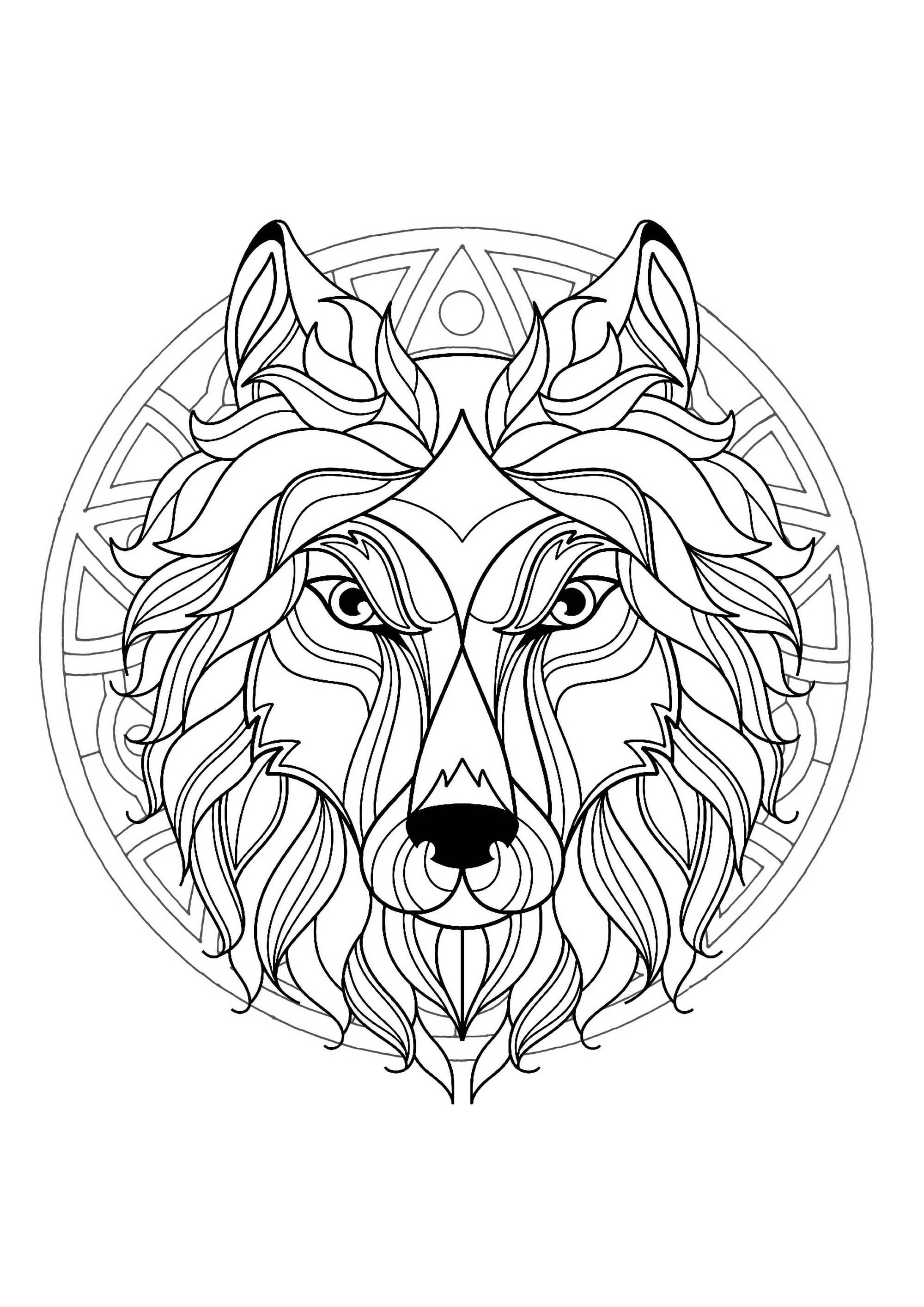 Un magnifico Mandala da colorare con una testa di lupo, di grande qualità e originalità. Sta a voi scegliere i colori più adatti. Un magnifico Mandala da colorare con una testa di lupo, di grande qualità e originalità. Sta a voi scegliere i colori più adatti.
