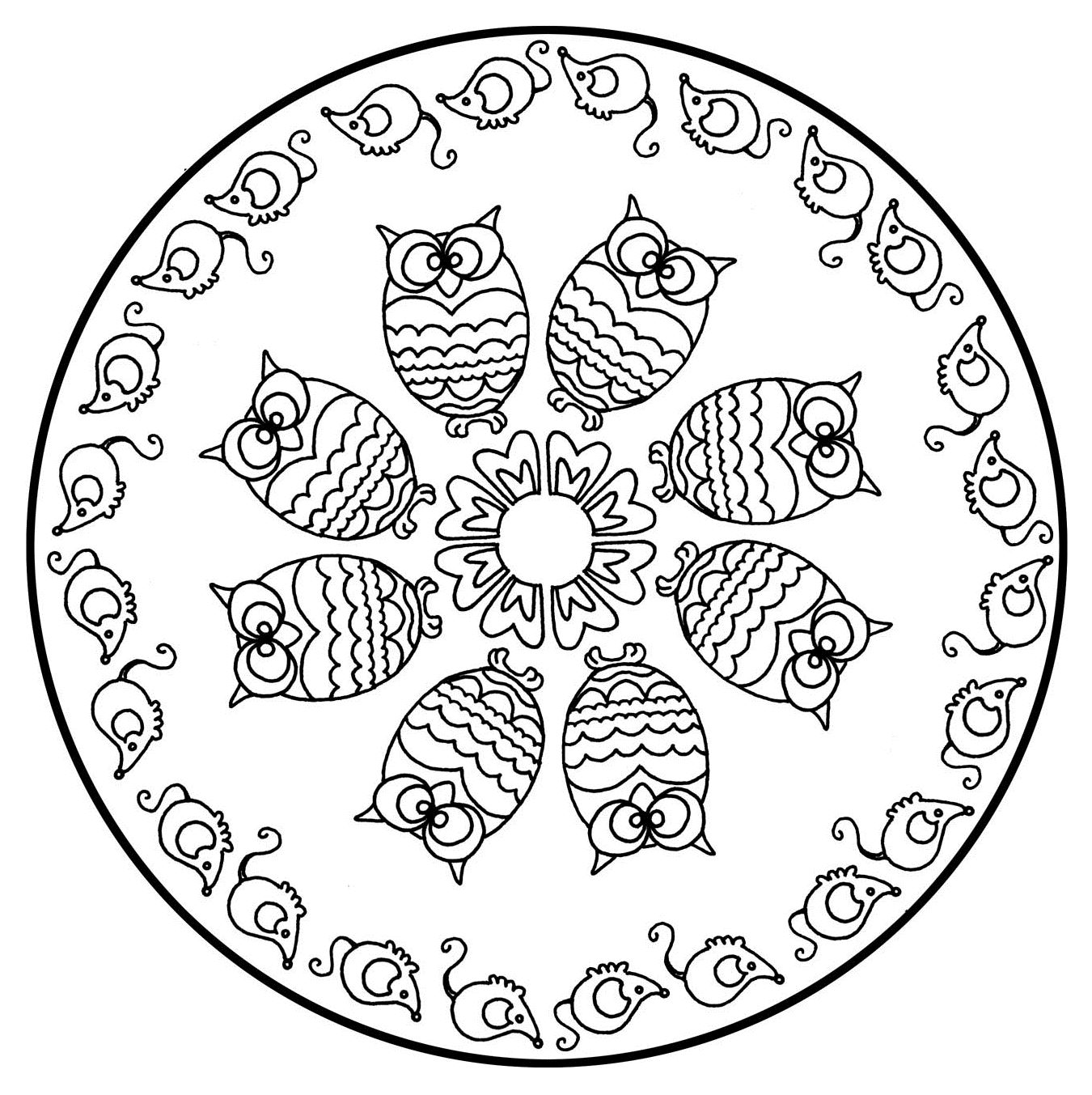 Mandala del gufo da colorare (Tema Mandala : <b>Animali</b>)