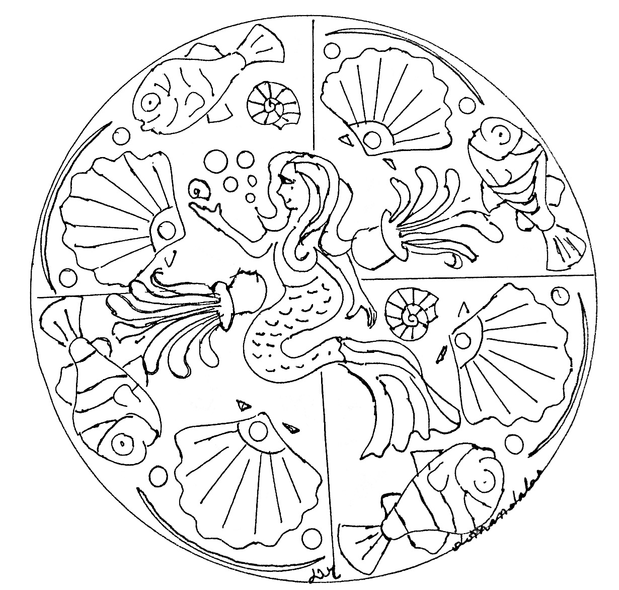 Una graziosa sirena al centro di un mandala. Quali colori utilizzerete? Una graziosa sirena al centro di un mandala. Quali colori utilizzerete?