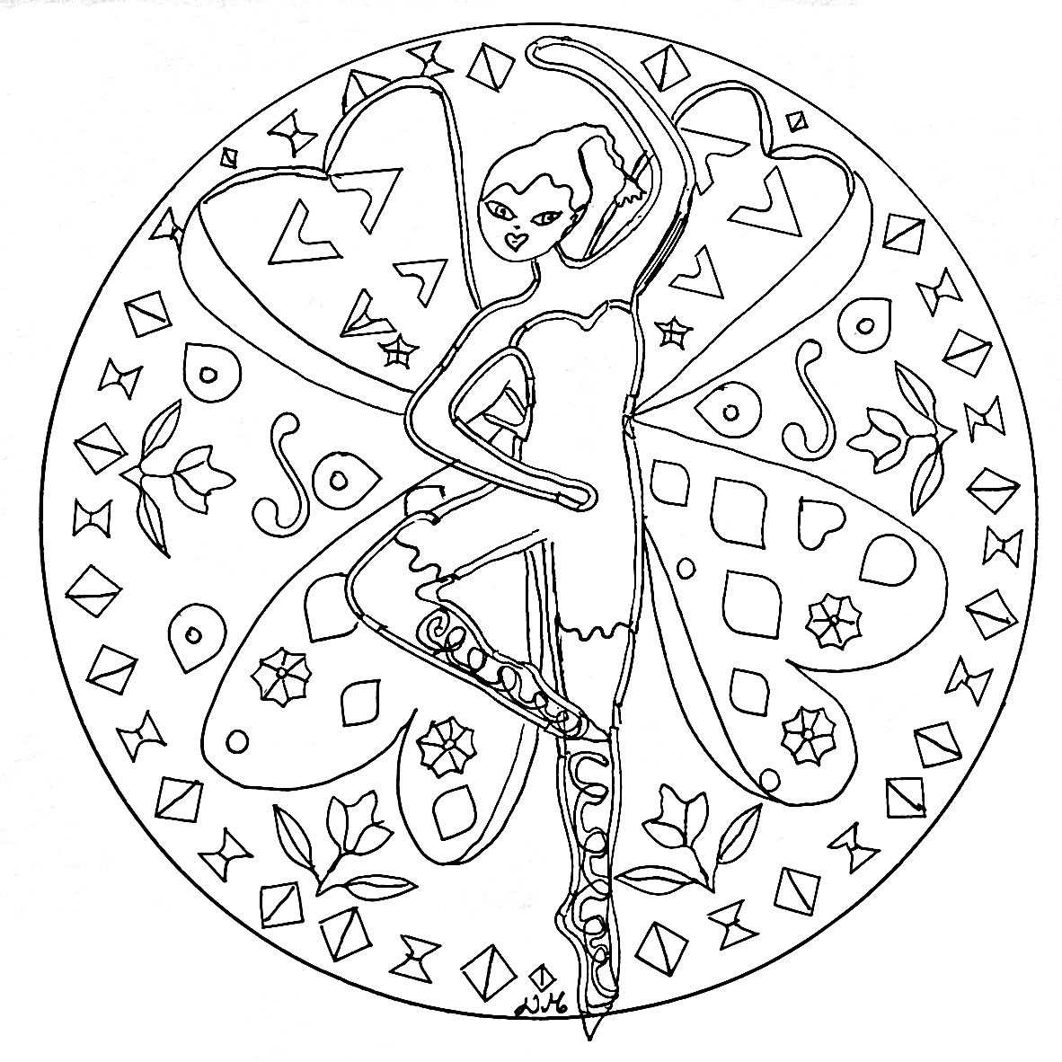 Una graziosa fata che danza al centro di un magnifico Mandala. Tirate fuori i vostri migliori pennarelli e matite. Una graziosa fata che danza al centro di un magnifico Mandala. Tirate fuori i vostri migliori pennarelli e matite.