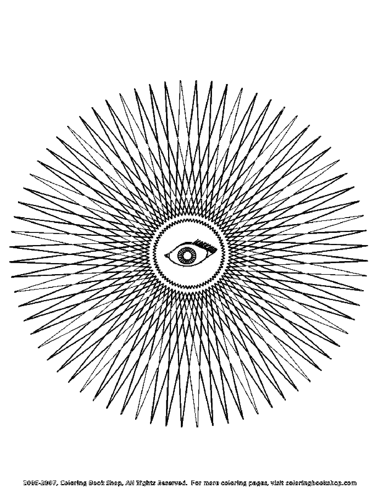 Un mandala molto originale che raffigura un occhio in primo piano e una successione di losanghe che si estendono da esso.
