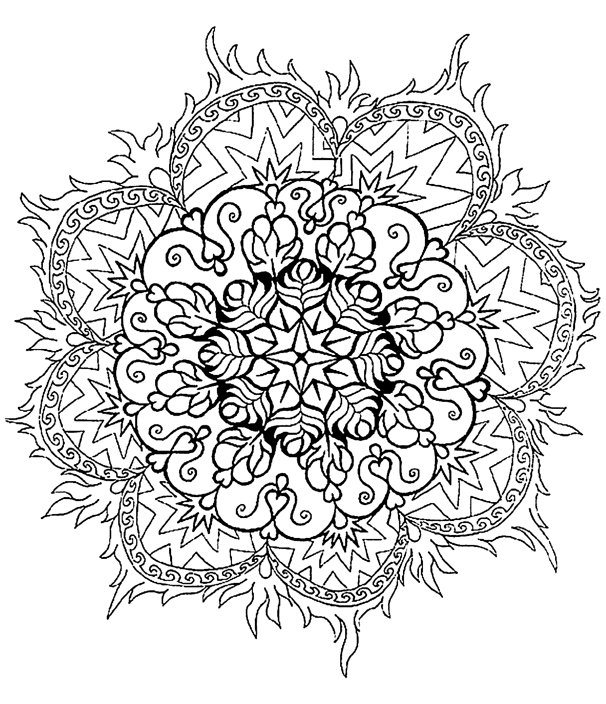 Mandala-un-colore-adulto-difficile (4) (Mandala di livello di difficoltà : Difficile)