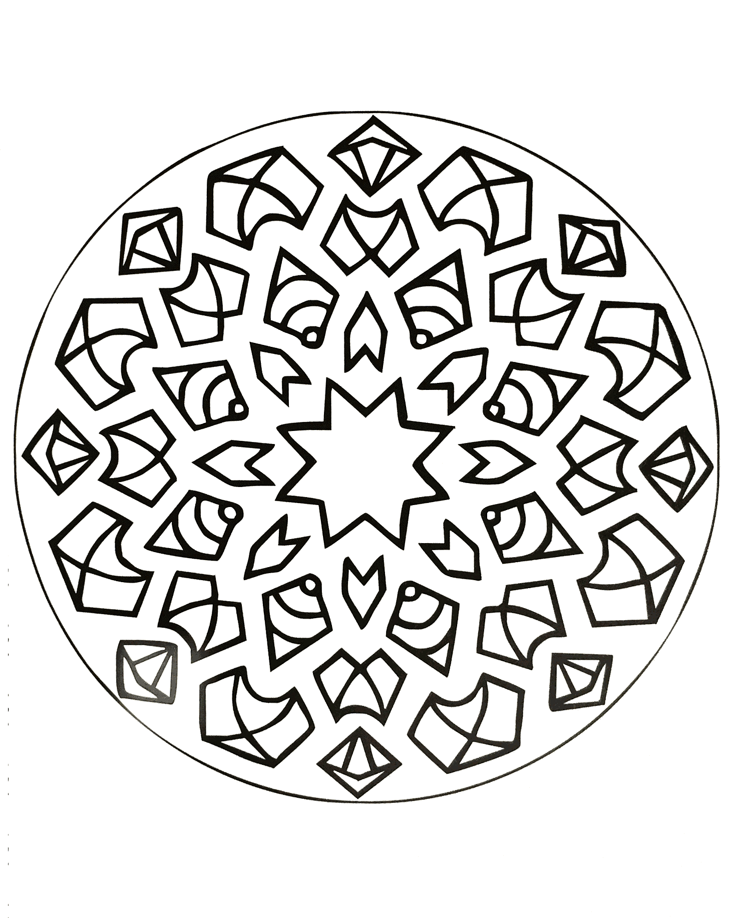 Un mandala con una stella al centro (Mandala di livello di difficoltà : Difficile)