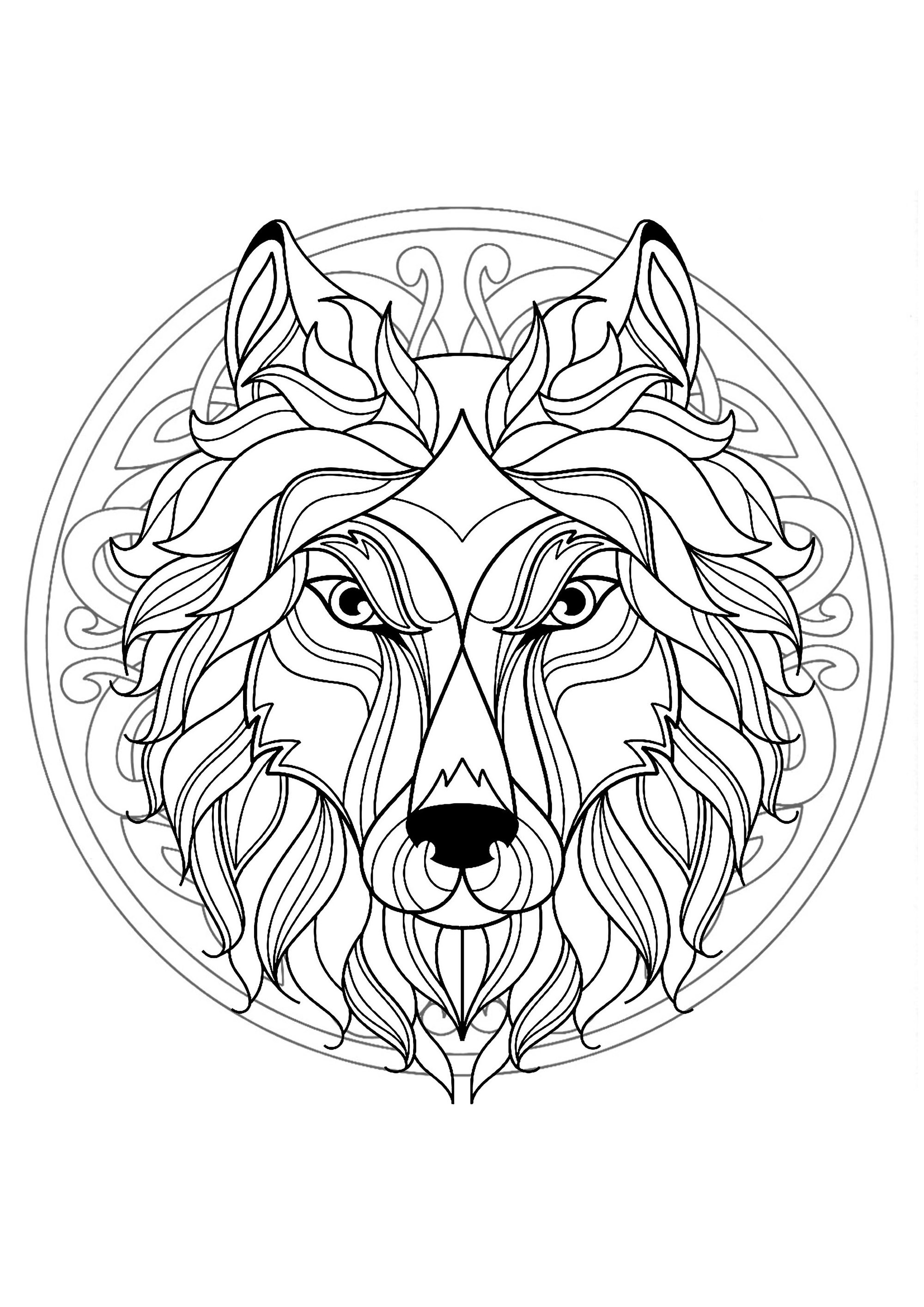 Mandala e testa di lupo. Preparate i pennarelli e le matite per colorare questo mandala ricco di piccoli dettagli e aree interconnesse. Mandala e testa di lupo. Preparate i pennarelli e le matite per colorare questo mandala ricco di piccoli dettagli e aree interconnesse.