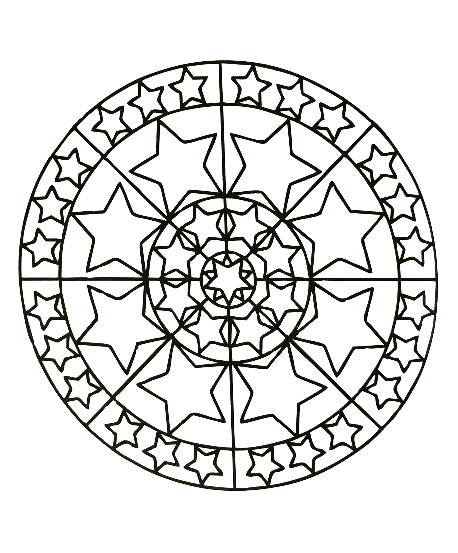 Mandala con 8 stelle grandi e piccole (Mandala di livello di difficoltà : Difficile)