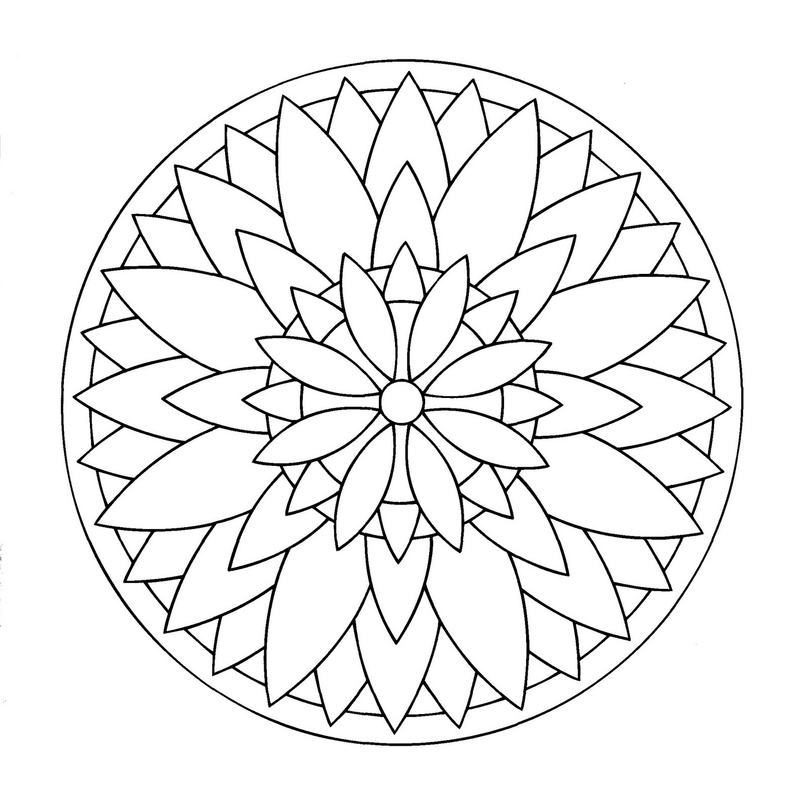 Disegno di mandala con spirali che rappresentano un grande fiore. Facile da colorare.