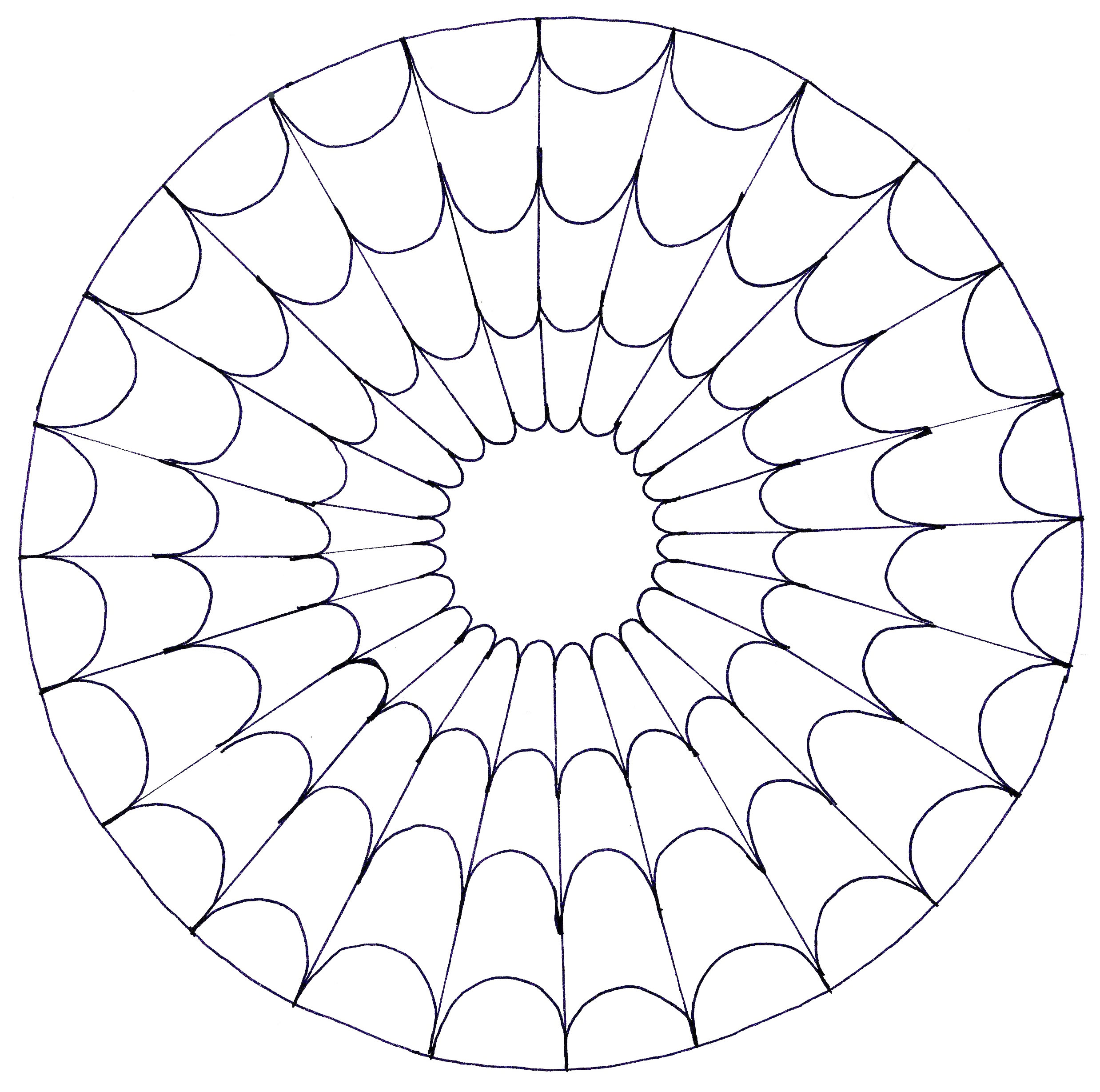 Un Mandala perfetto che assomiglia a una ragnatela, se siete in vena di semplicità o non avete molto tempo per colorare.