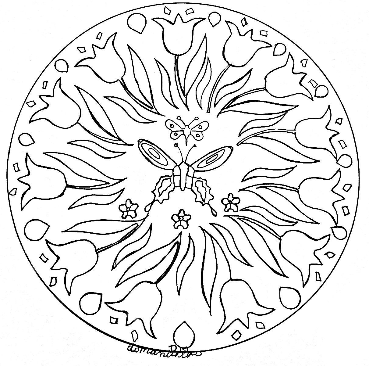 Quando il mondo vegetale è perfettamente integrato in un Mandala, ecco cosa si ottiene. Non è superbo con questa farfalla al centro? Quando il mondo vegetale è perfettamente integrato in un Mandala, ecco cosa si ottiene. Non è superbo con questa farfalla al centro?