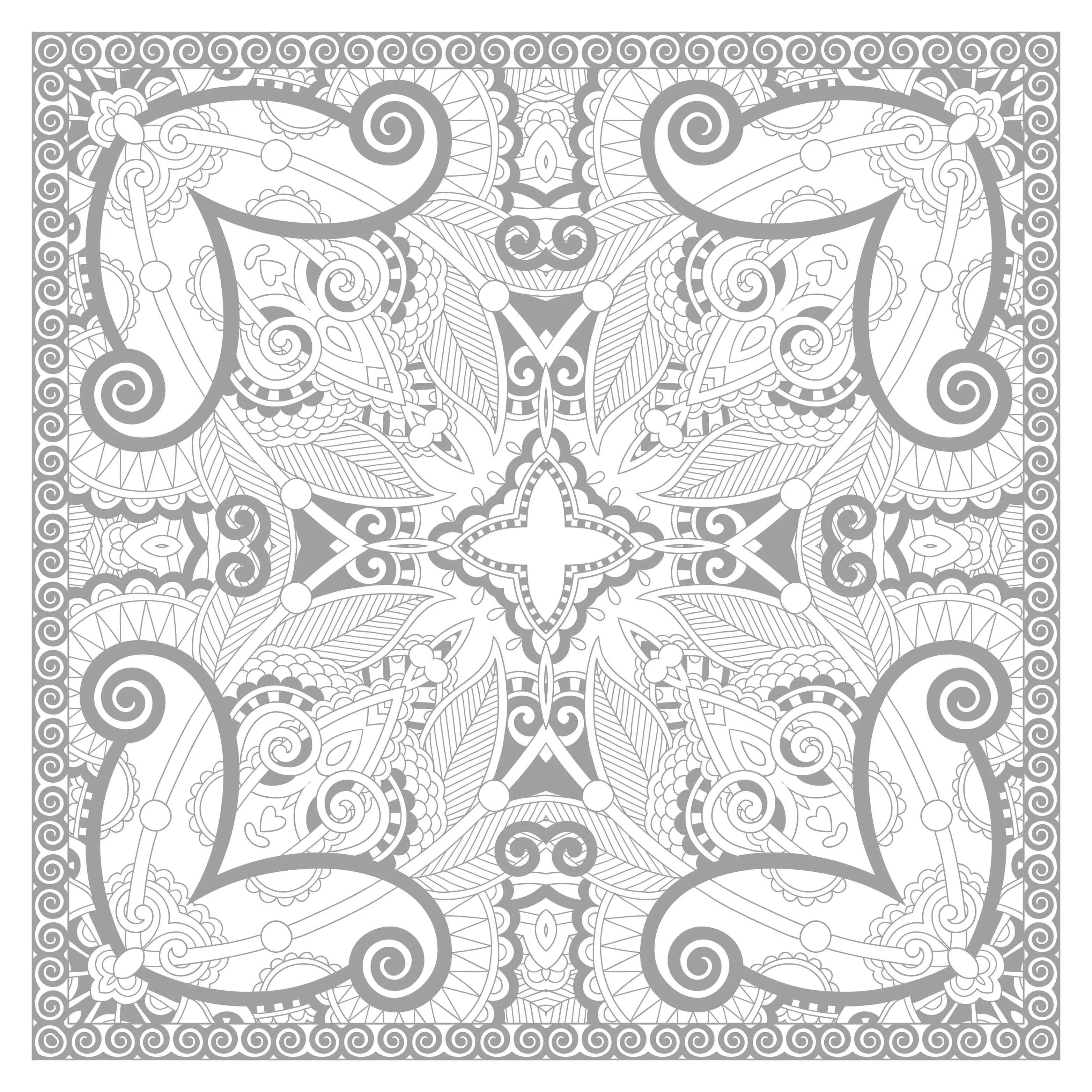 Mandala quadrato complesso (Tema Mandala : Fiori e vegetazione)