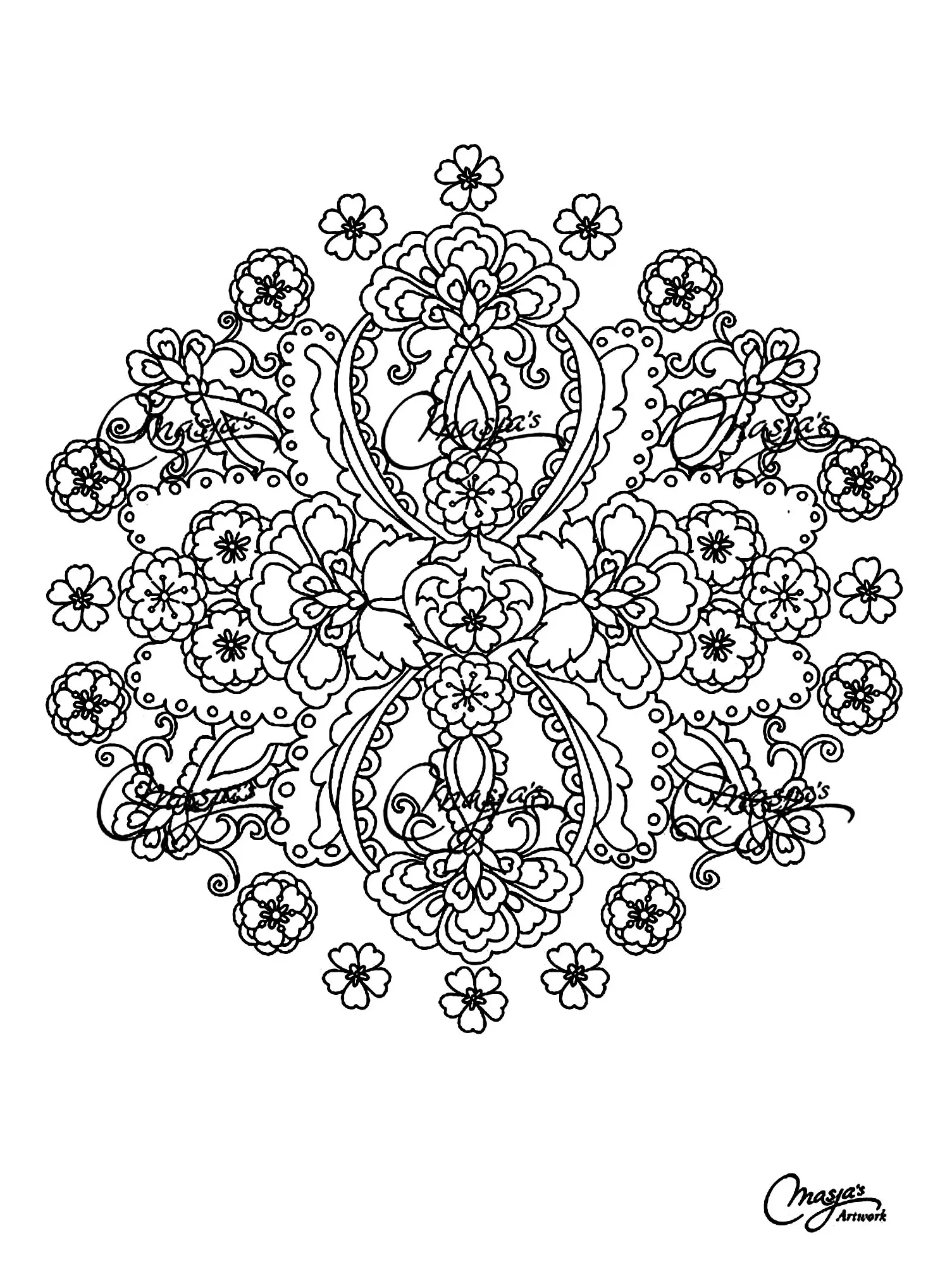 Superbi fiori in un mandala (Tema Mandala : Fiori e vegetazione)