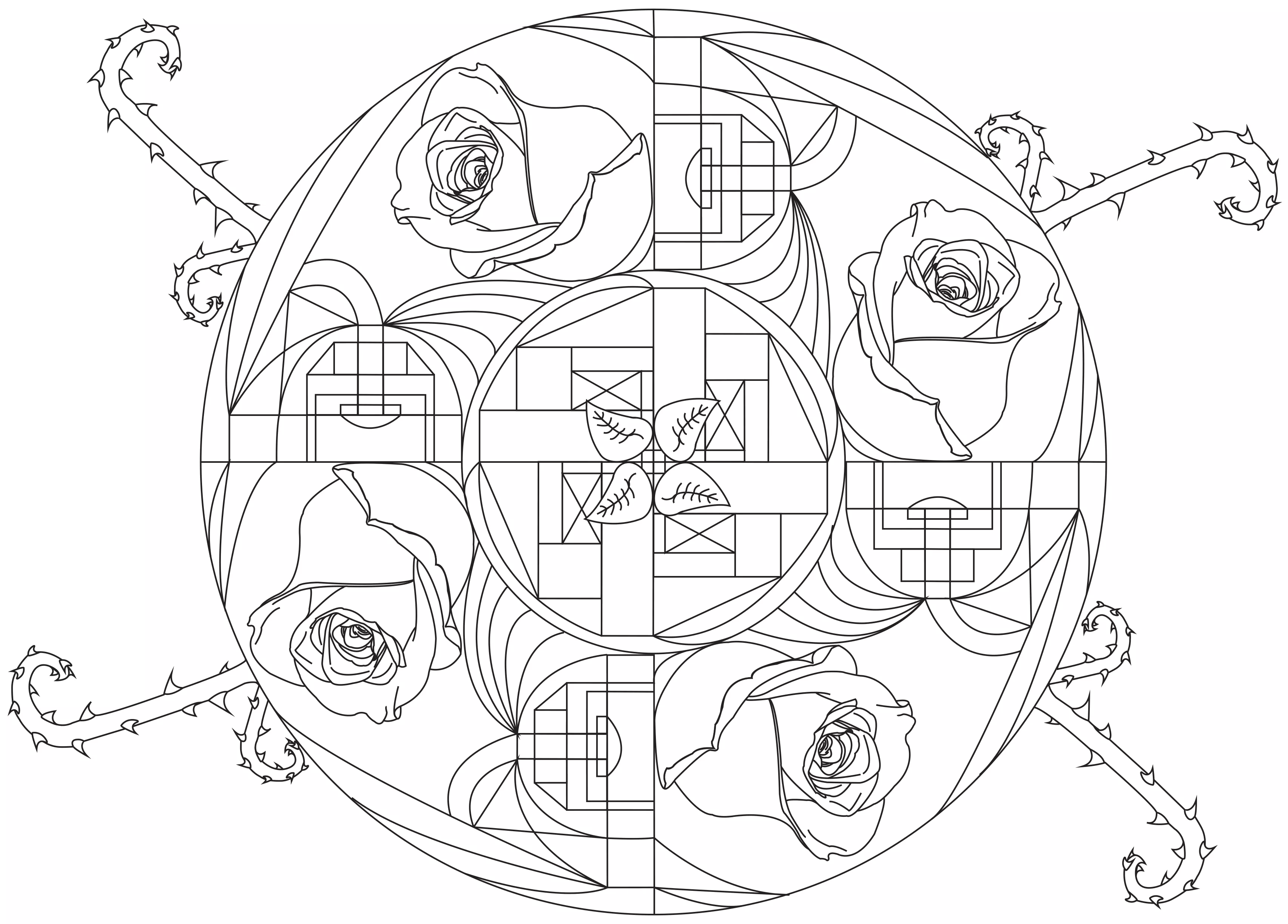 Mandala di rose eleganti (Tema Mandala : Fiori e vegetazione)