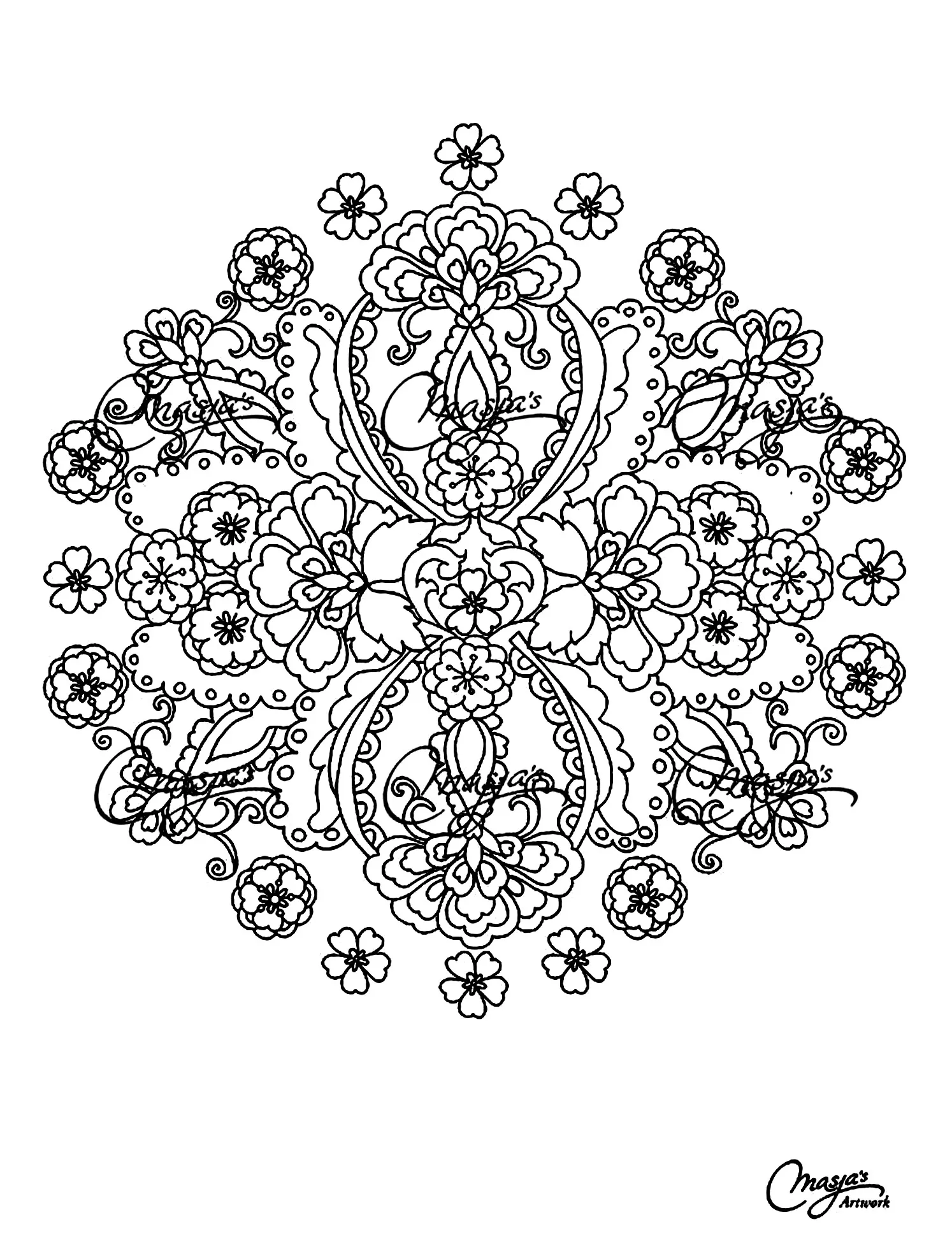 Fiori e piante Mandala molto eleganti (Tema Mandala : Fiori e vegetazione)