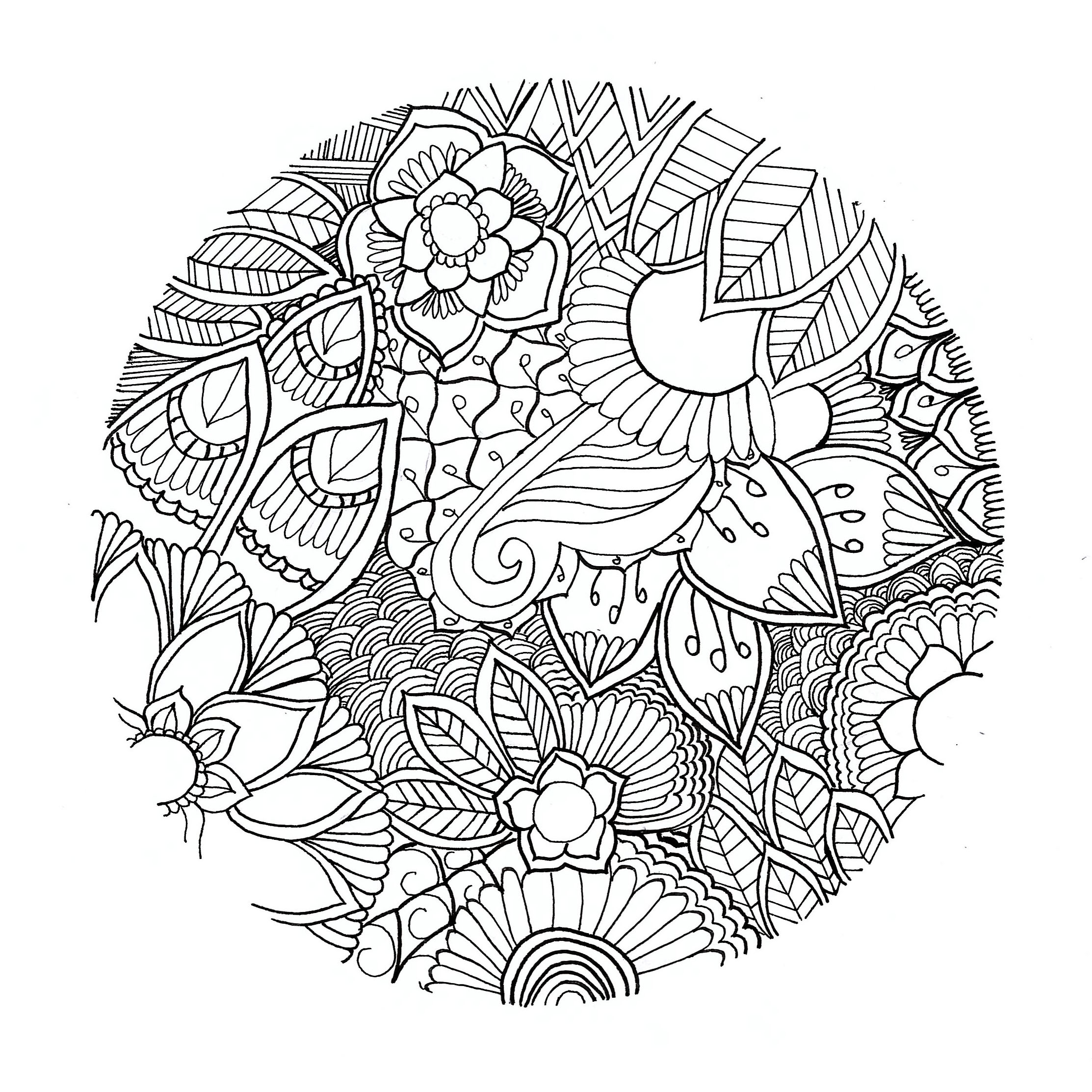 Un mandala floreale originale e molto leggero, senza contorno! Di Chloé. È un cerchio con fiori realistici e non simmetrici.