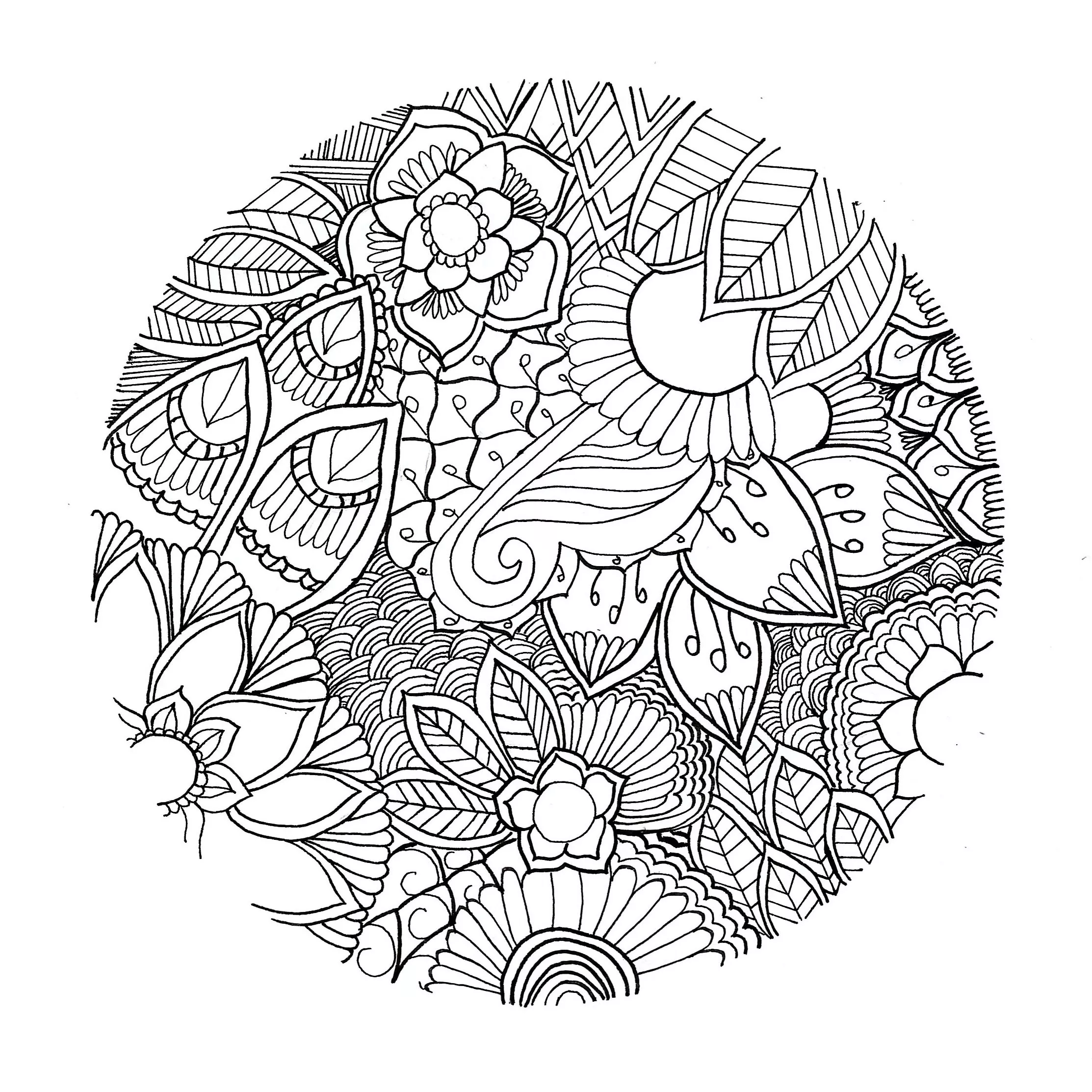 Vari fiori in cerchio (Tema Mandala : Fiori e vegetazione)