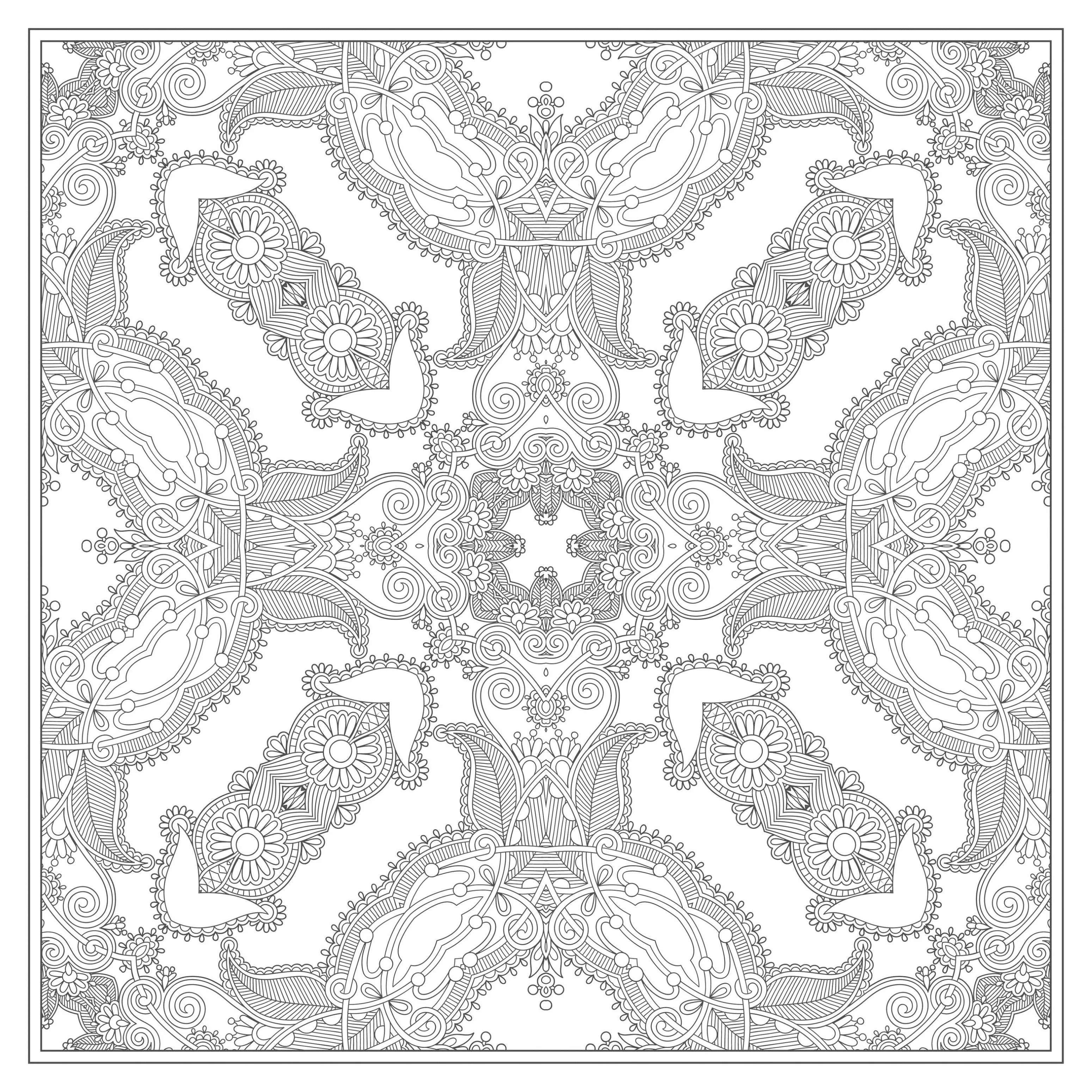 Magnifico mandala quadrato (Tema Mandala : Fiori e vegetazione)