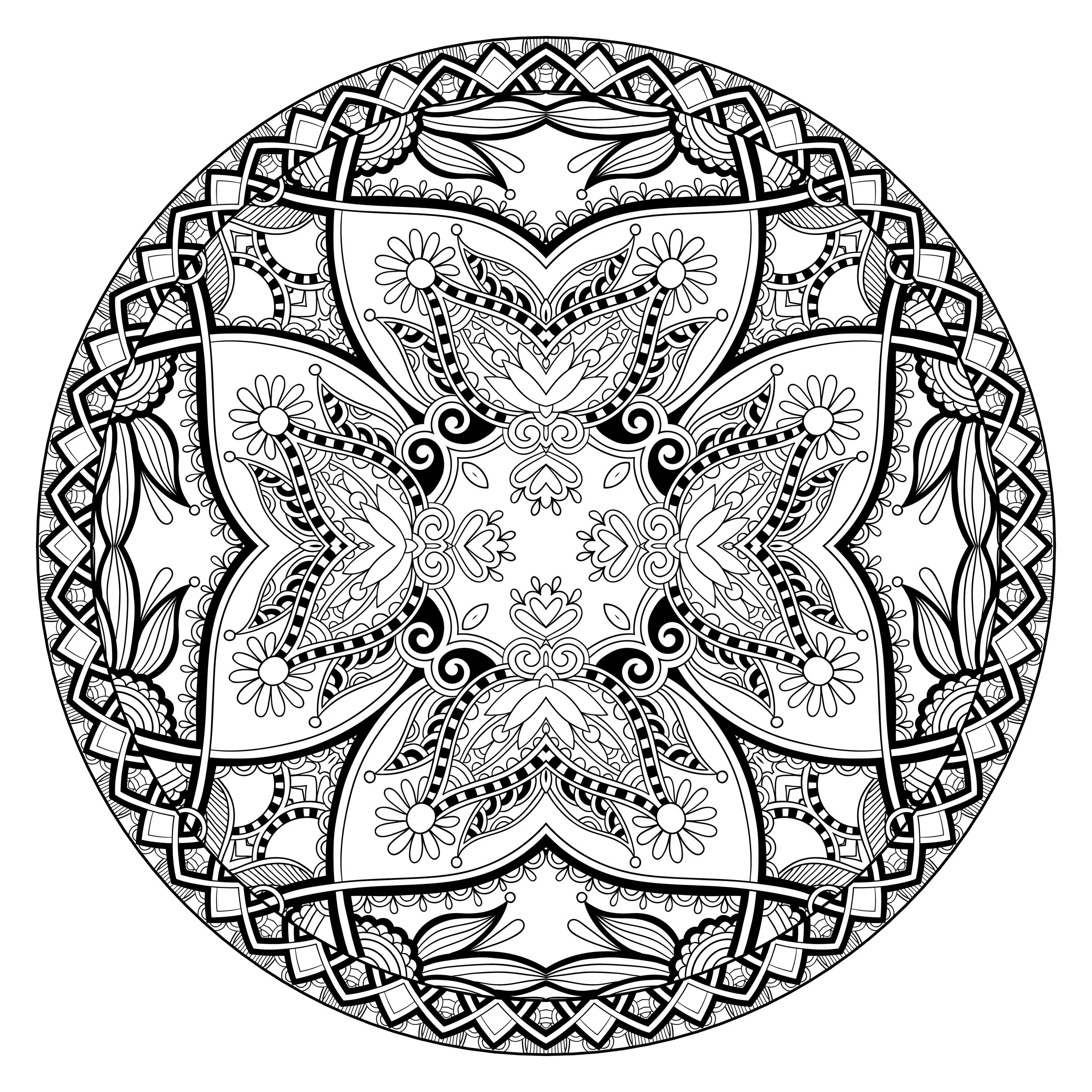 Un magnifico mandala regolare (Tema Mandala : Fiori e vegetazione)