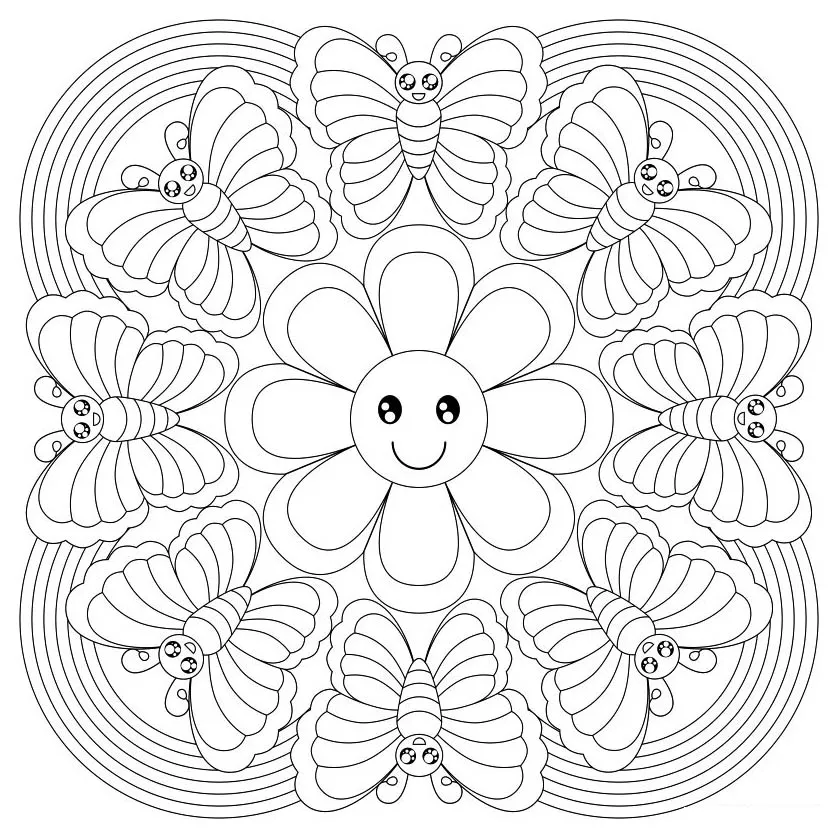 Colorare-mandala-liberi-fiori-e-farfalle (Tema Mandala : <b>Fiori e vegetazione</b>)