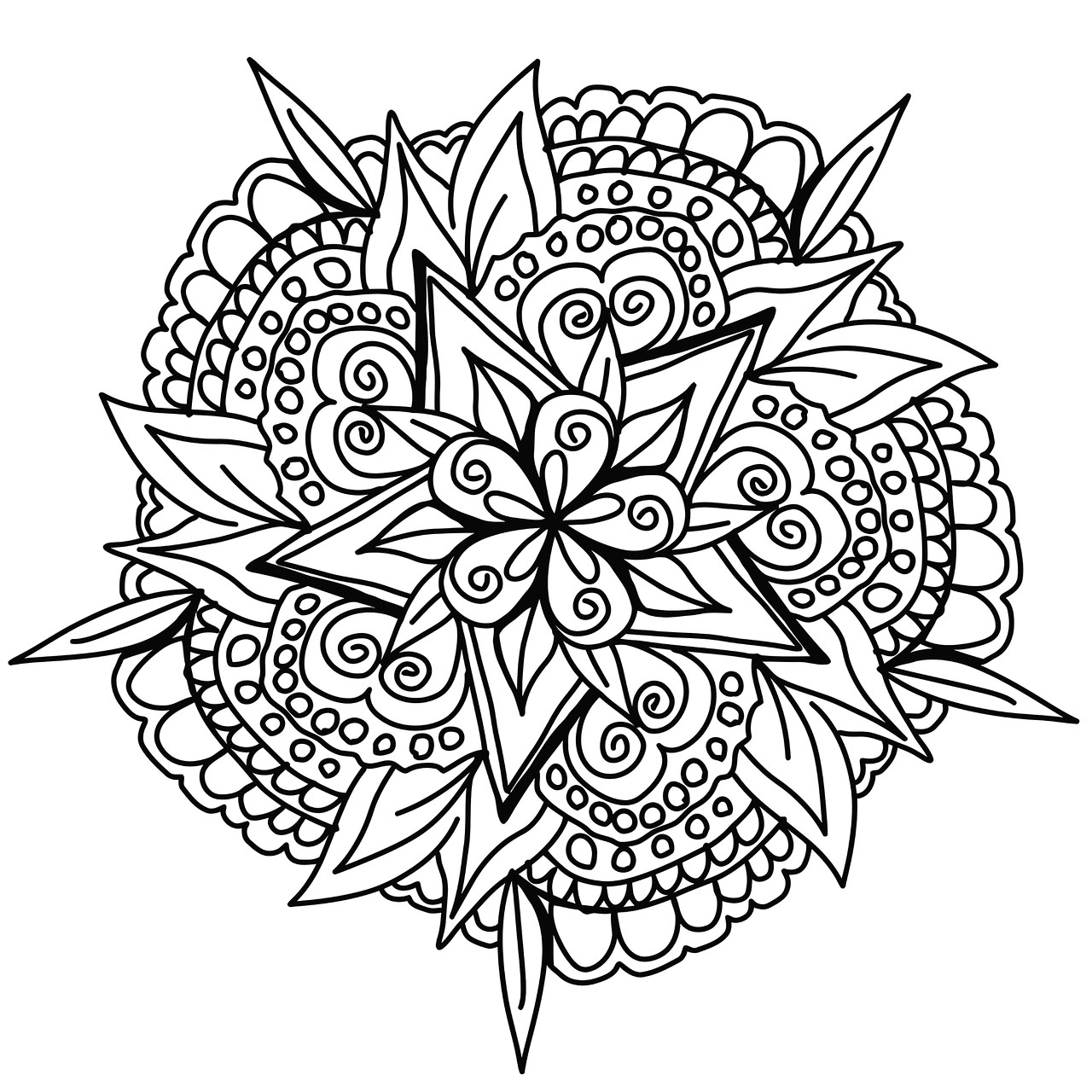 Un grazioso e originale mandala disegnato a mano ispirato alla bellezza della natura. Coloratelo con la vostra personalità, pensando solo a colorare.