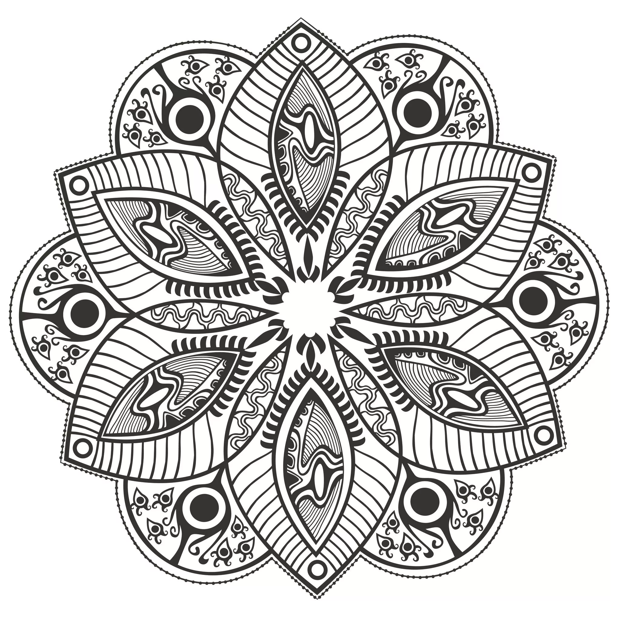 Mandala floreale splendidamente disegnato (Tema Mandala : Fiori e vegetazione)