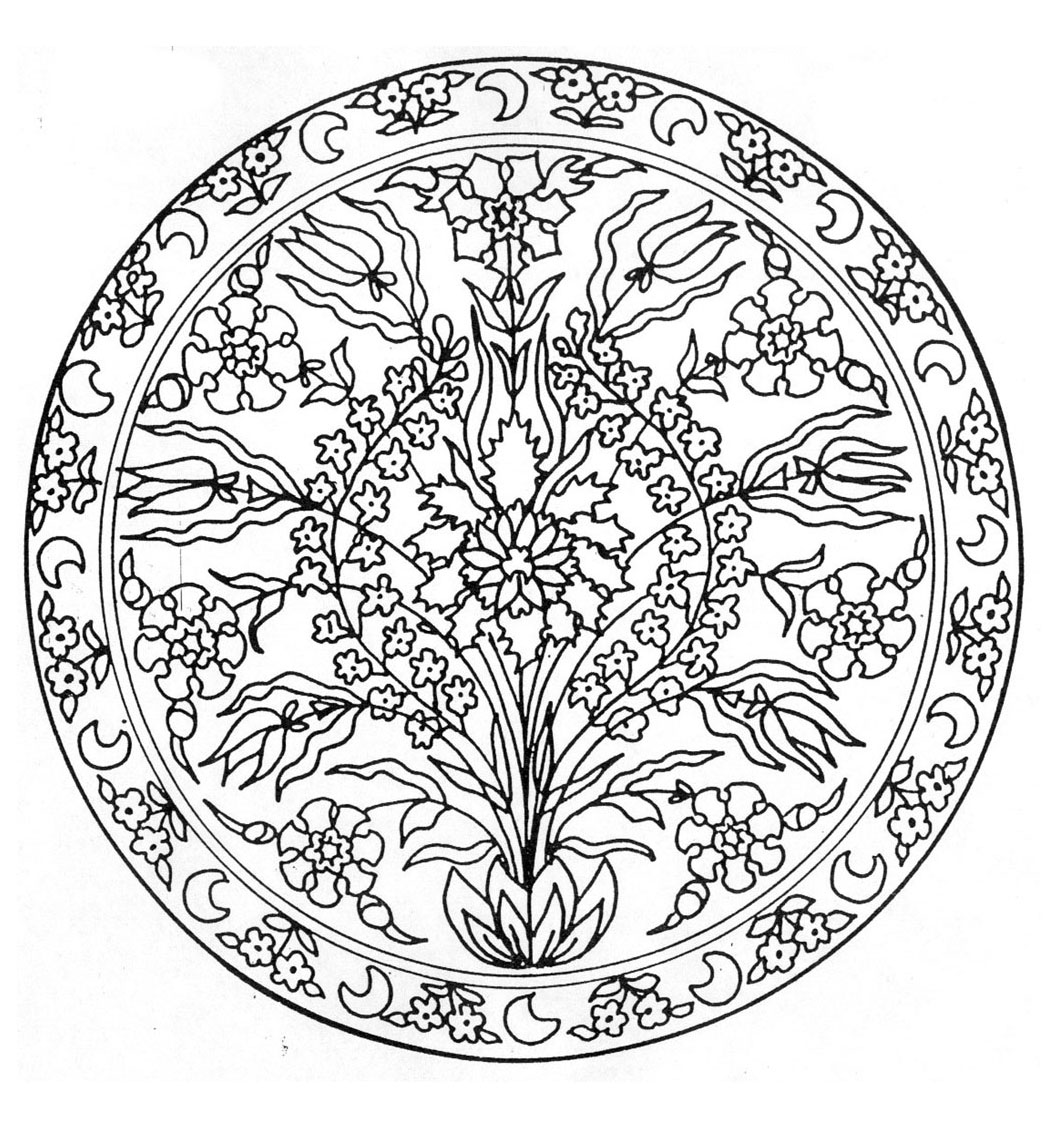 Piante e fiori spesso si abbinano molto bene ai mandala, come nel caso di questa originalissima pagina da colorare con un grazioso vaso di fiori.