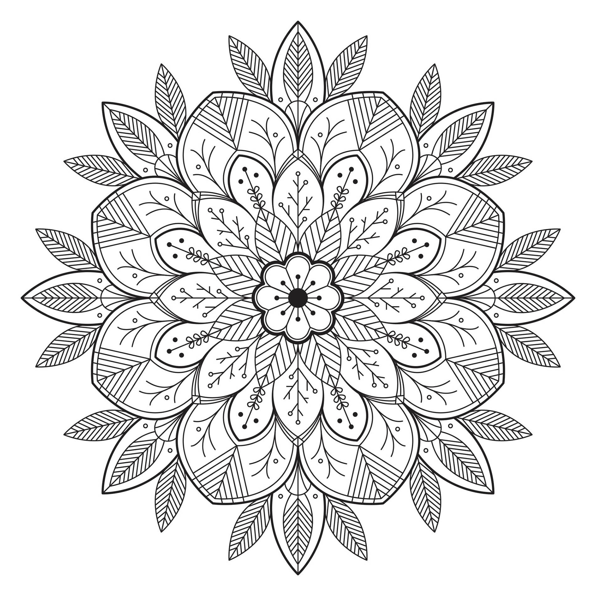 Mandala con fiori e foglie realistici. Incorporate i colori che preferite! È uno dei preferiti dai membri del sito, secondo i nostri contatori!