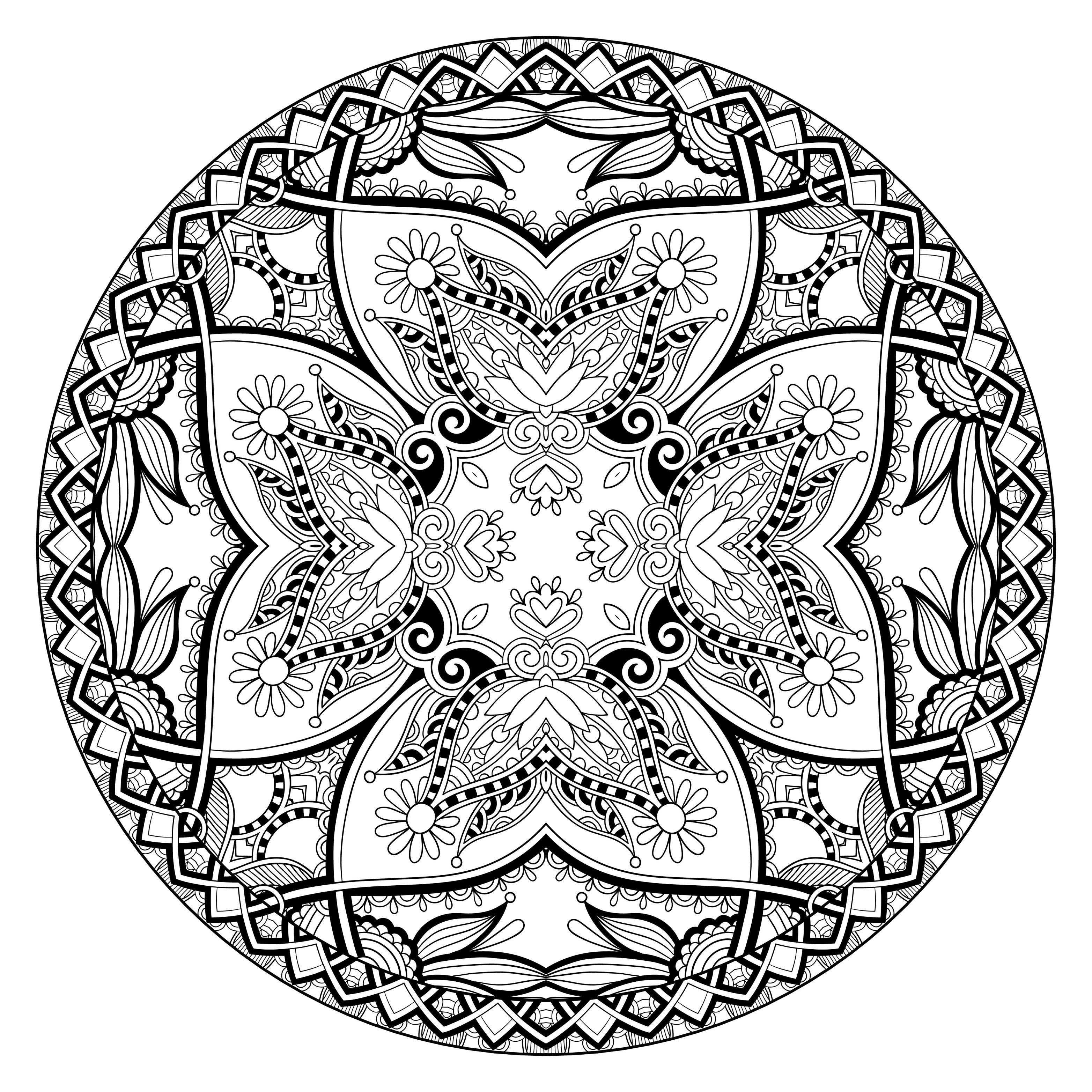 Un magnifico Mandala per i professionisti! Decine e decine di piccole zone che aspettano solo di essere colorate con gusto.