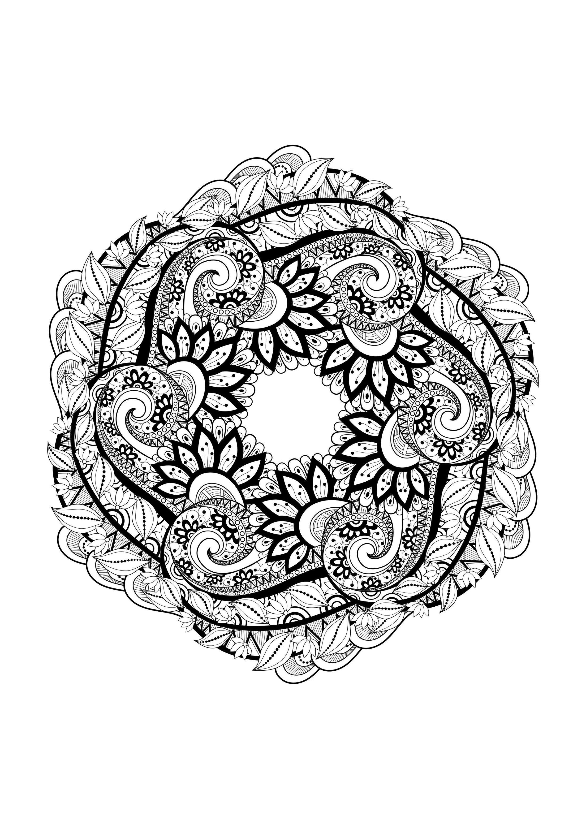 Un mandala 'foglie e fiori' per i professionisti! Decine e decine di piccole aree che aspettano solo di essere colorate con gusto. Un mandala 'foglie e fiori' per i professionisti! Decine e decine di piccole aree che aspettano solo di essere colorate con gusto.
