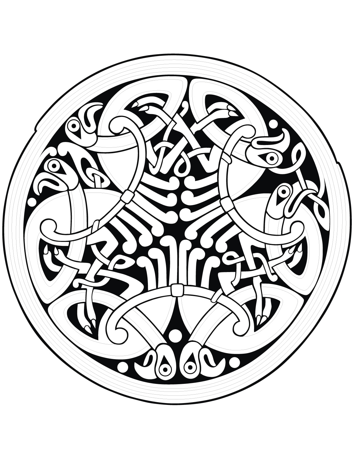 Un mandala con forme celtiche fuori dal comune, per divertirsi a colorare senza doversi preoccupare troppo di colorare le aree più piccole.