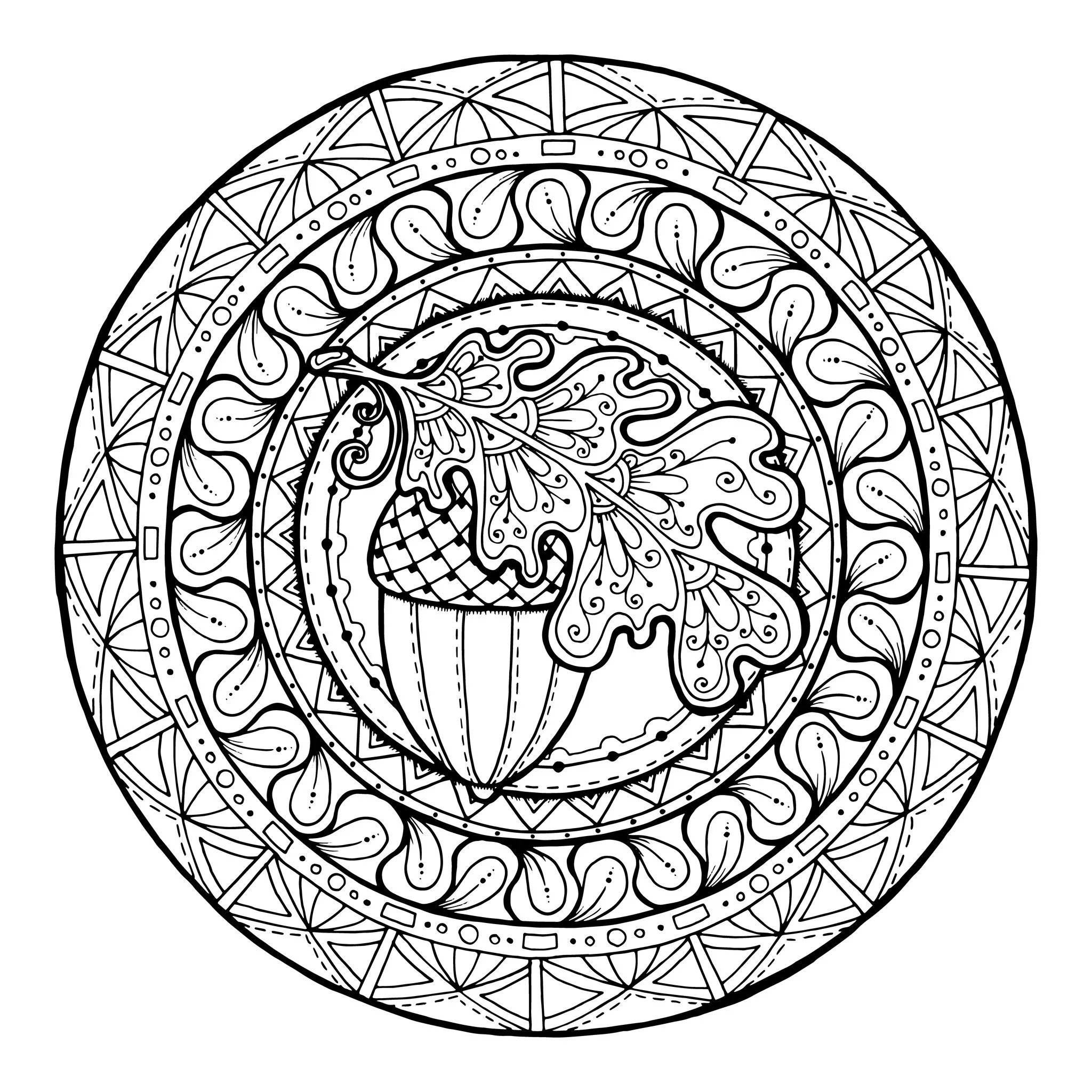 Foglie di ghiandola e di chene-by-juliasnegireva (Mandala di livello di difficoltà : Normale)