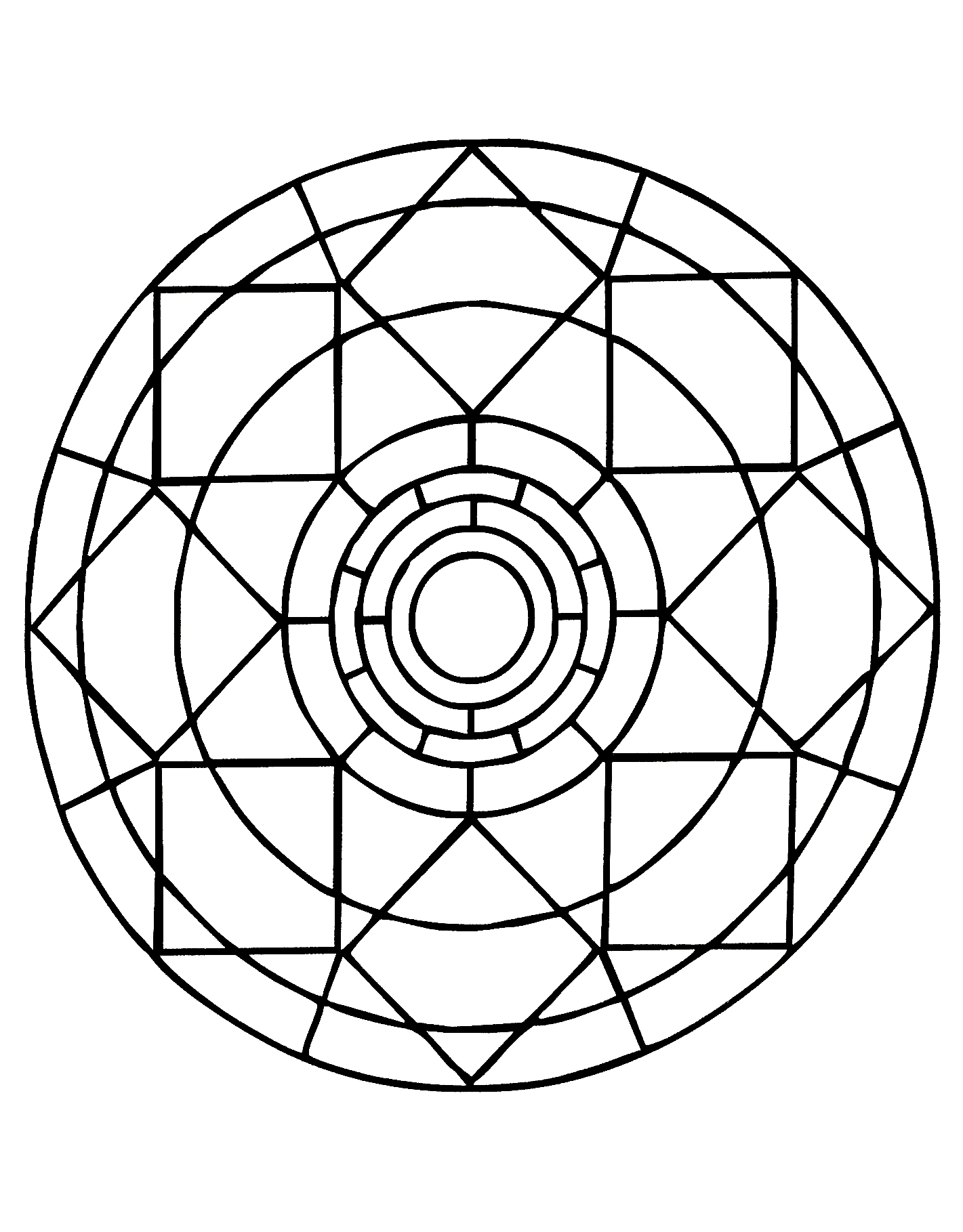 Non lasciatevi ipnotizzare da questo superbo mandala composto da forme varie e regolari. Sta a voi utilizzare le tecniche che preferite per evidenziarlo: pennarelli, matite, colori, ecc.