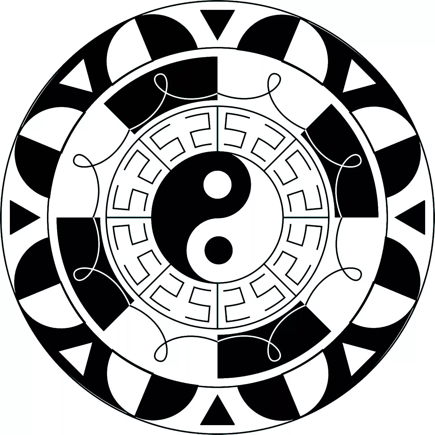 Mandala semplice con simbolo Yin e Yang (Zen e anti-stress)