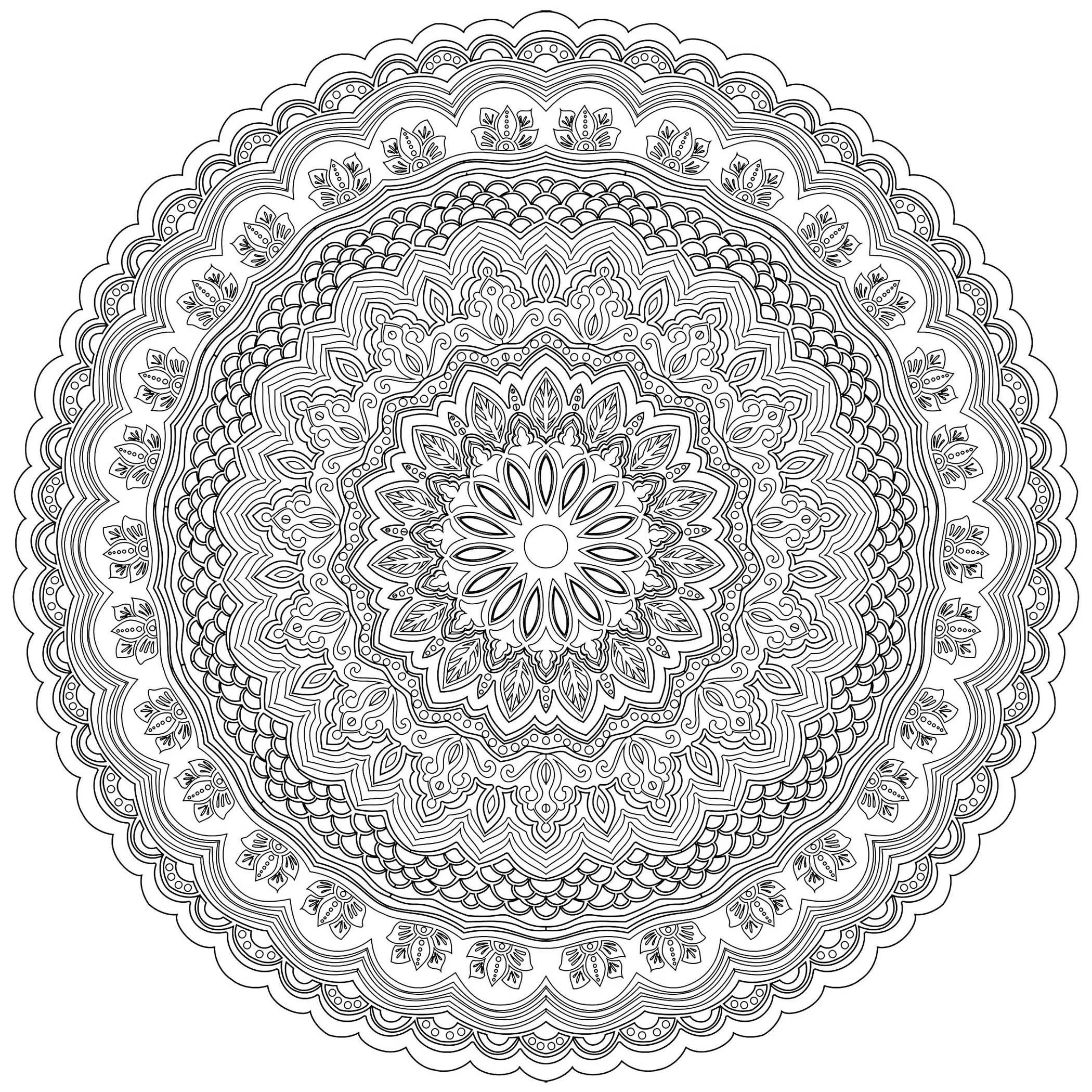 Mandala antistress altamente dettagliato con linee sottili ed eleganti (Zen e anti-stress)