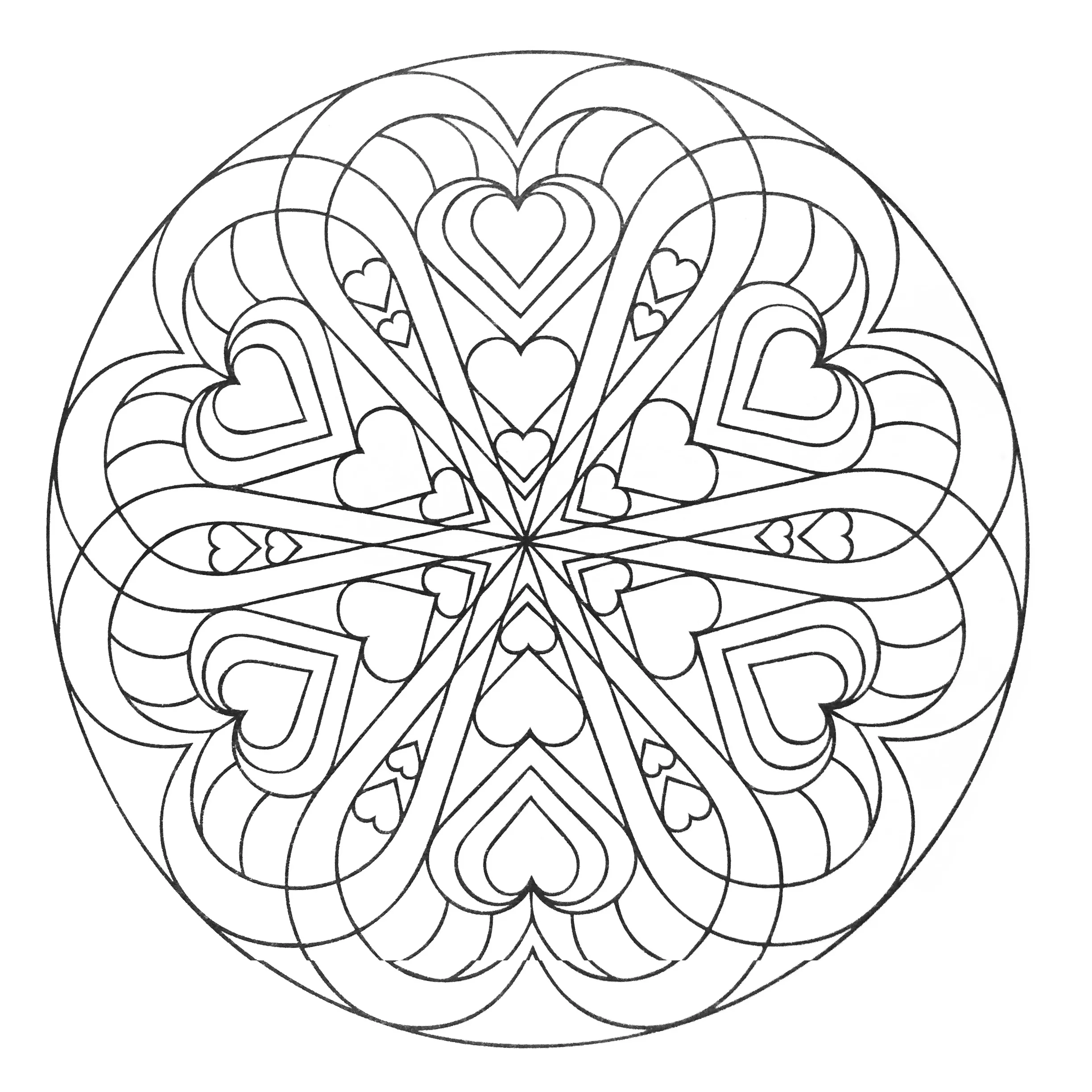 Grazioso mandala con cuori intrecciati (Zen e anti-stress)