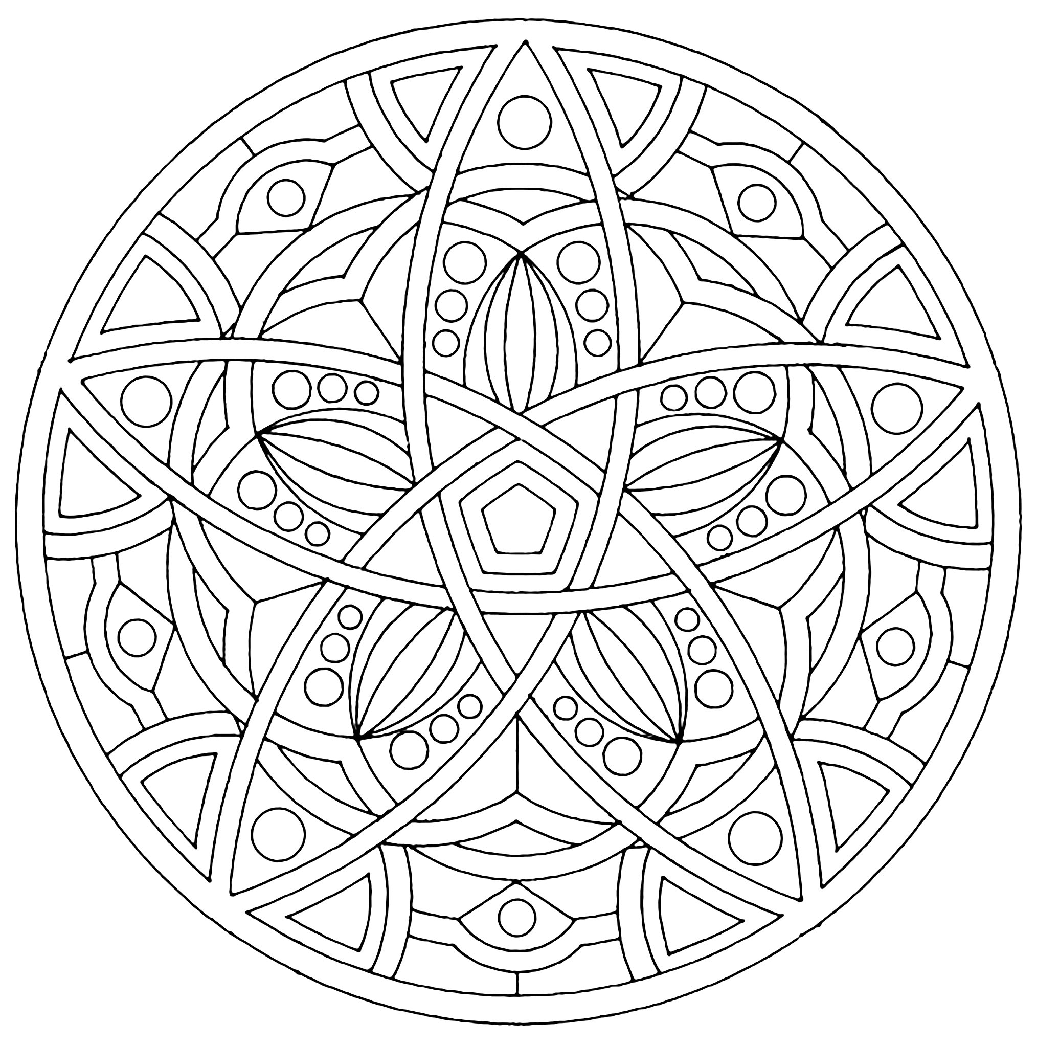 Concedetevi un semplice momento di relax con questo bellissimo Mandala astratto da colorare con linee sottili e regolari. Potete scegliere i colori che più vi piacciono.