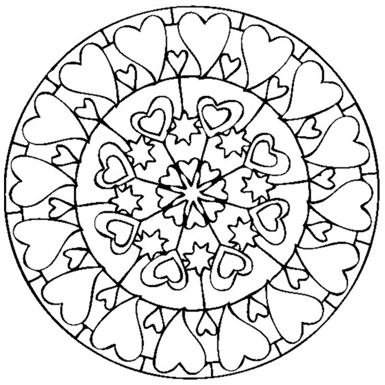 Mandala speciale di San Valentino disegnato a mano con cuori di varie dimensioni.