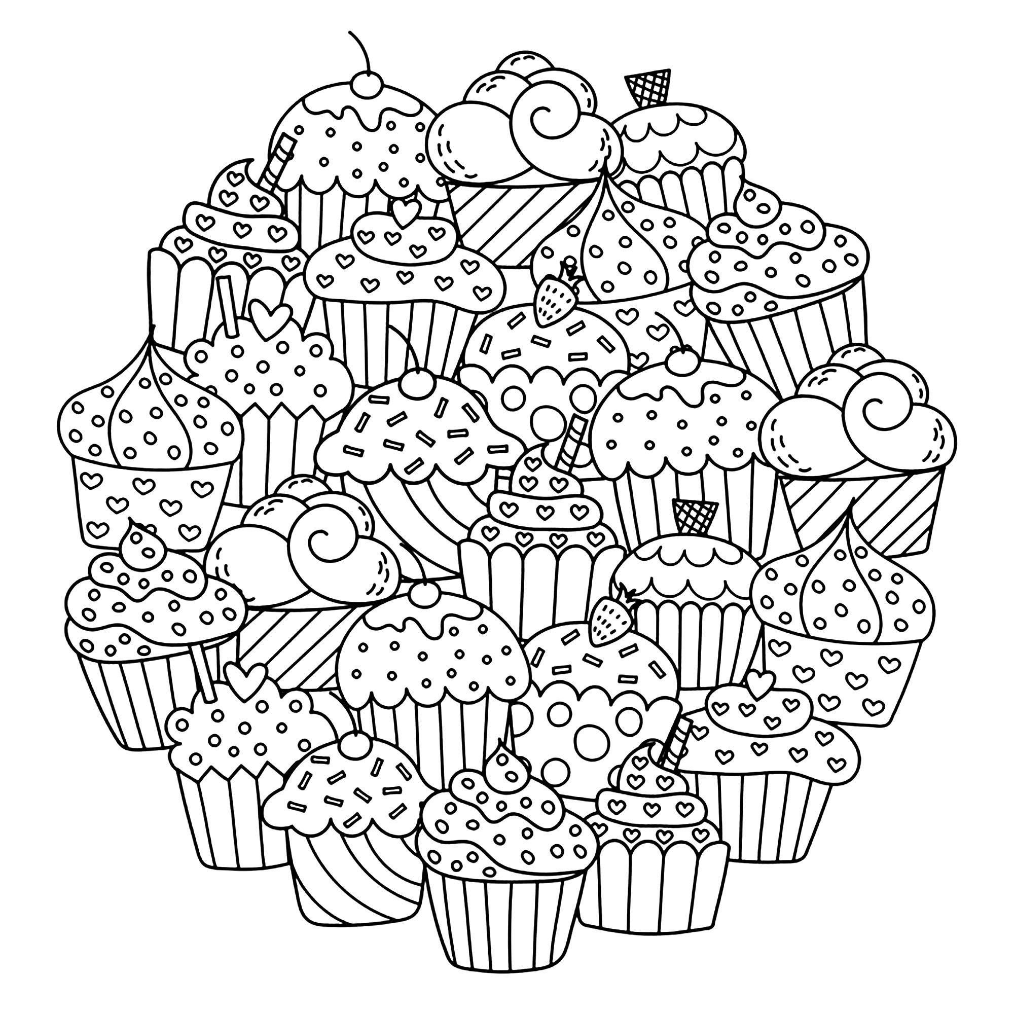 Colorate questi deliziosi cupcake in un superbo mandala. Aggiungete i vostri colori più diversi per creare una magnifica composizione .., Fonte : 123rf   Artista : Gulnara Sabirova